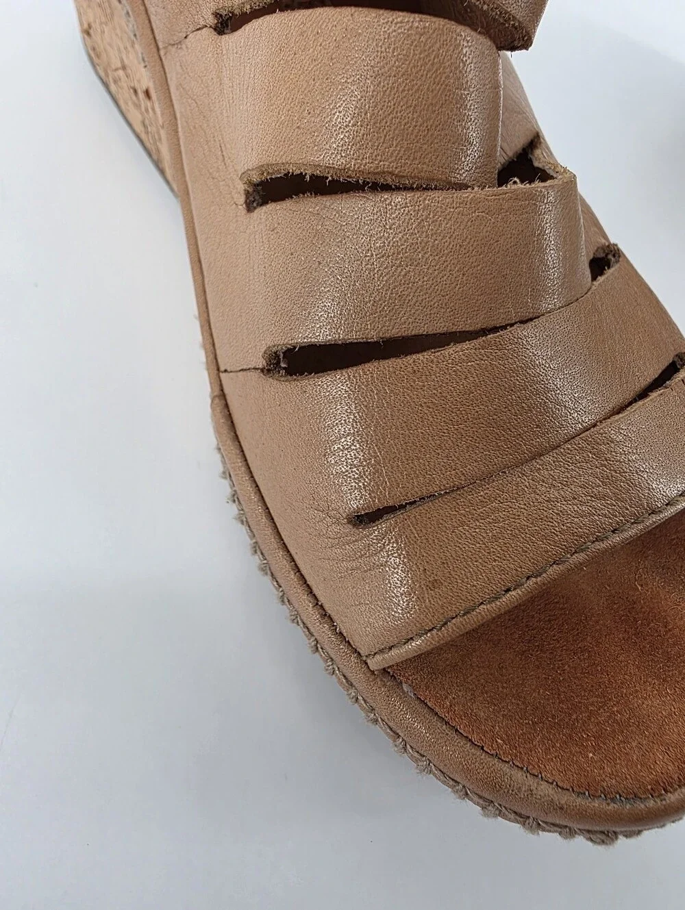Bussola Formentera Toffee Leather Cork Wedge Sandals, Sz 40